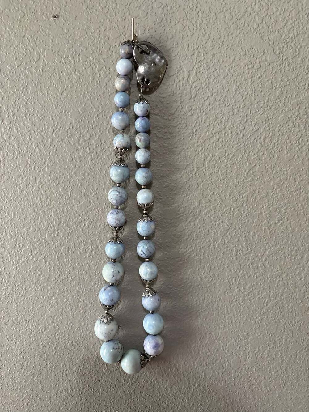 Vintage Sterling Silver & Blue Lace Agate Beaded Heart Necklace